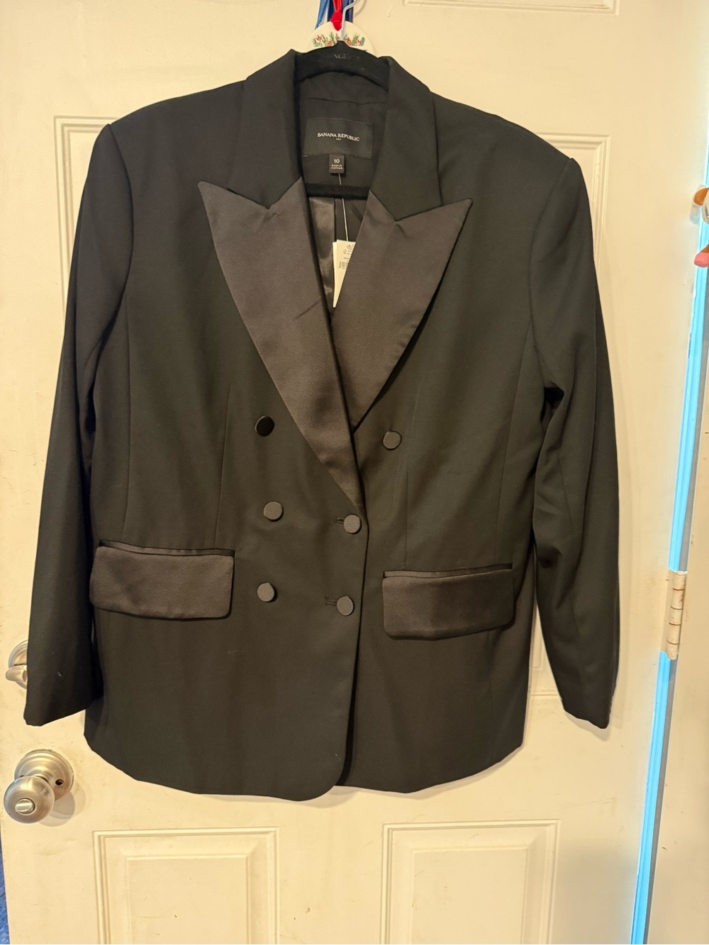 Banana Republic Black Satin-Trim Double-Breasted Blazer